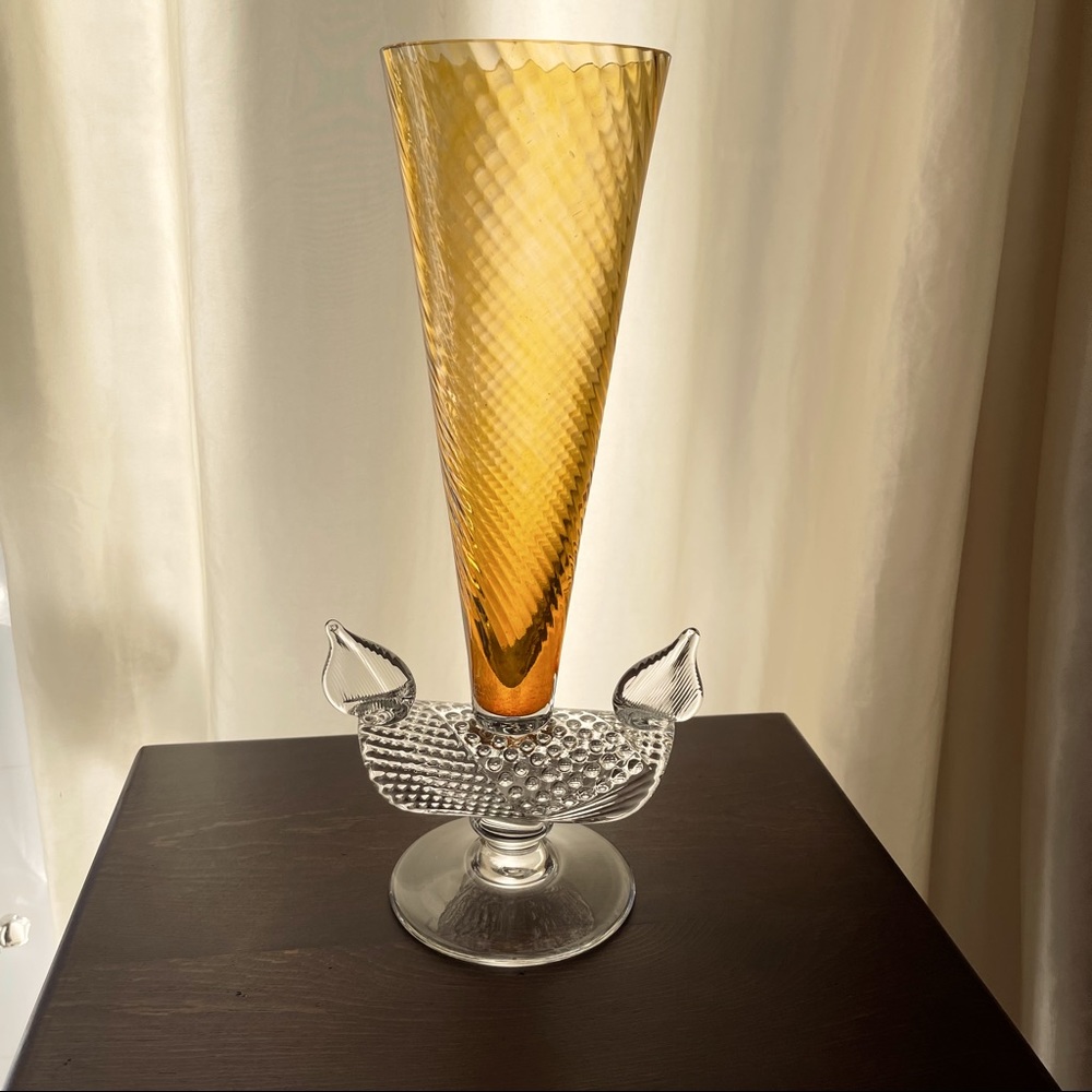 Signed Jiri Suhajek Amber & Crystal Vase - 13 1/2”